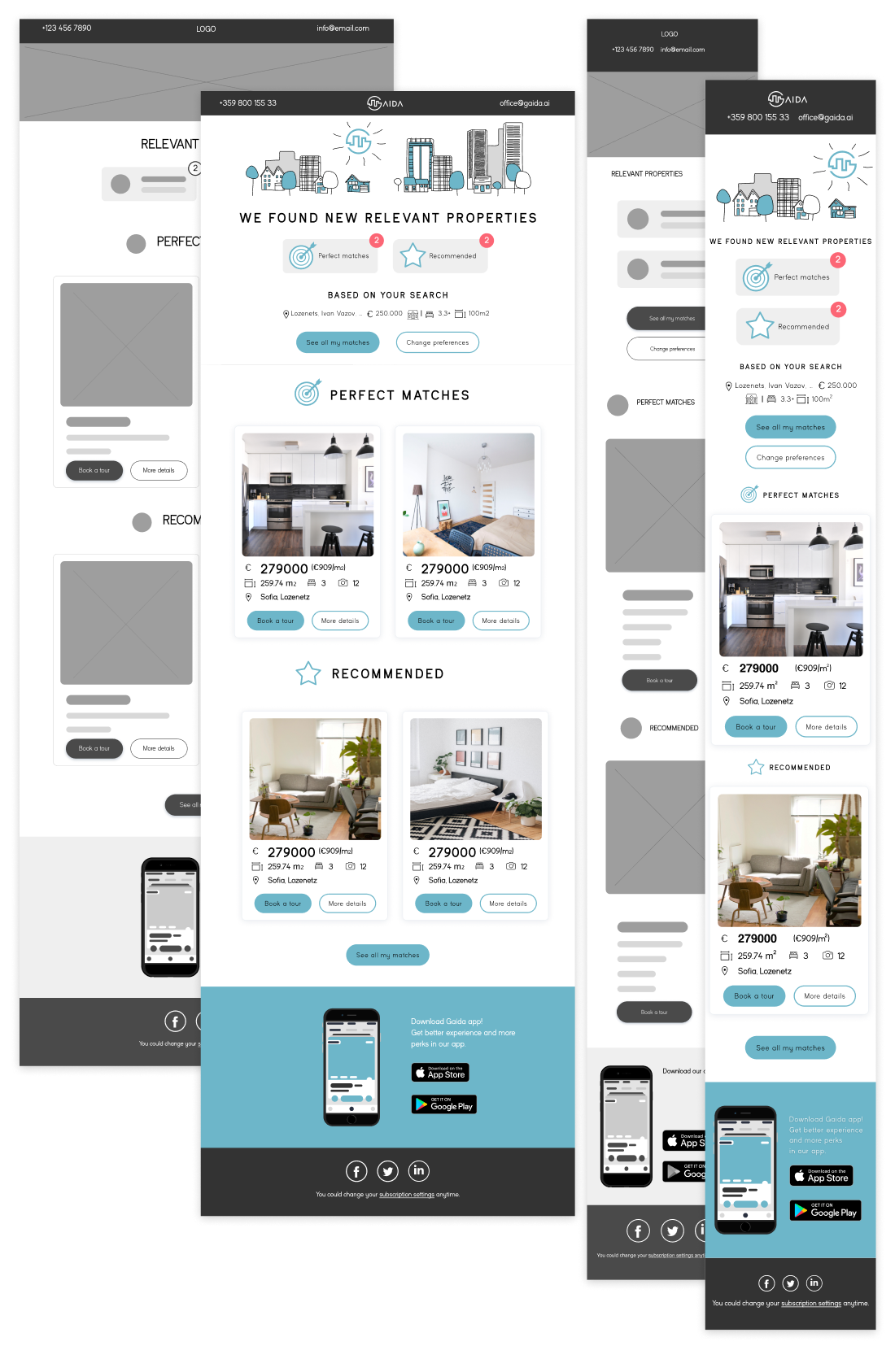 gaida.ai email template wireframe and high fidelity design