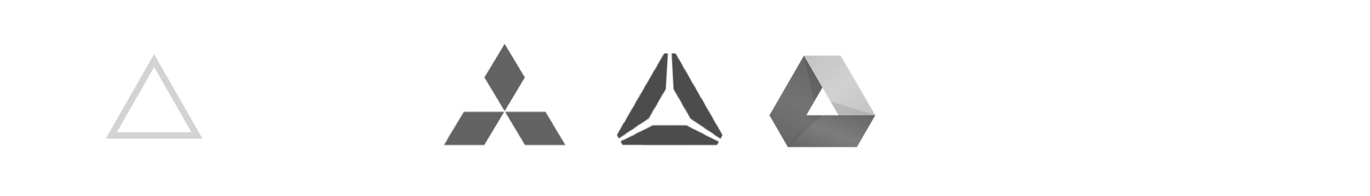 logo research of triangular logos: mitsubishi, reebok, google drive