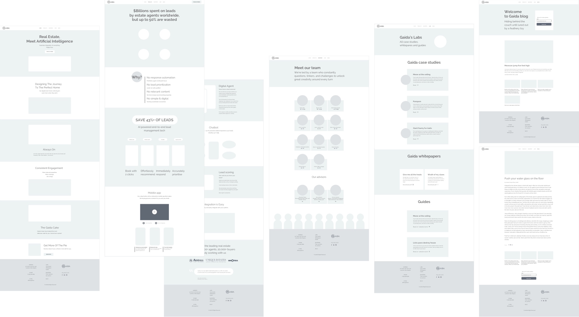 Gaida website wireframe all pages