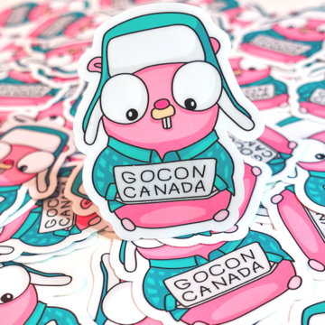 Picture of stack of stickers with Gopher and laptop