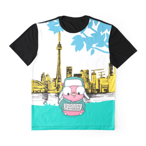 gocon graphic t-shirt design with Pink Gopher wearing cute with laptop under a tree