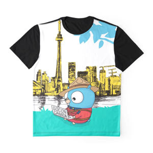 gocon graphic t-shirt design with Mountie Gopher with laptop under a tree