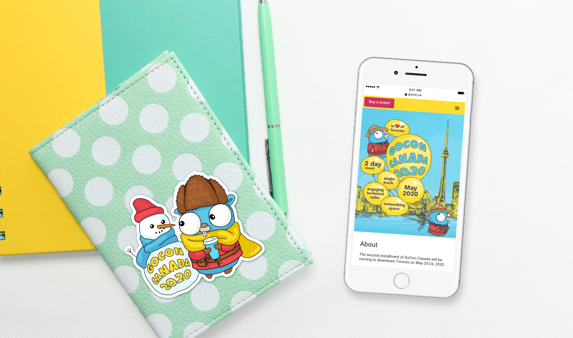 gocon 2020 website on mobile and a sticker